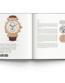 Jaeger-LeCoultre’s Duomètre à Grande Sonnerie luxury silver watch, on white cover of 'The World's Most Expensive Watches', by ACC Art Books.