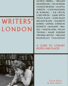 Scottish writer Muriel Spark on pale blue cover of 'Writers' London A Guide to Literary People and Places', by ACC Art Books.