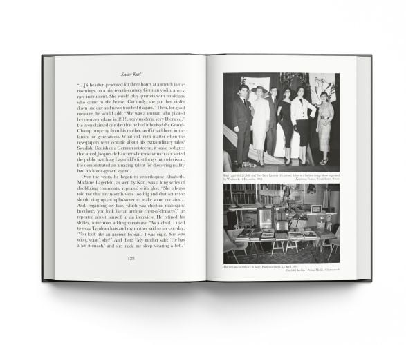 Book cover of Kaiser Karl, the life of Karl Lagerfeld, featuring the fashion designer wearing dark glasses. Published by ACC Art Books.