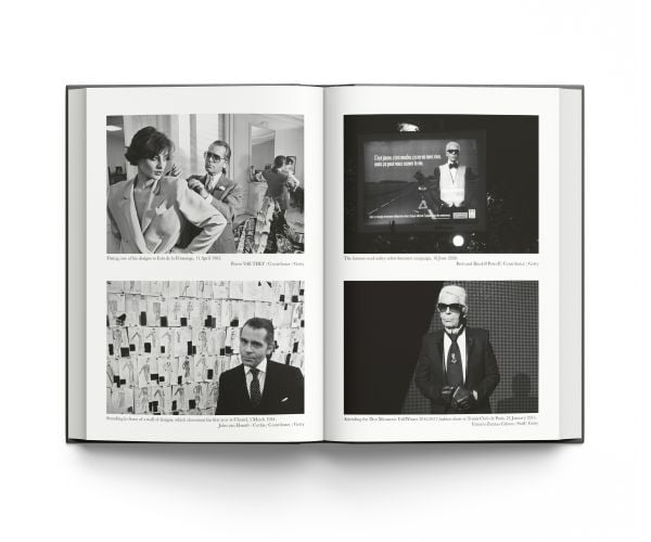Book cover of Kaiser Karl, the life of Karl Lagerfeld, featuring the fashion designer wearing dark glasses. Published by ACC Art Books.
