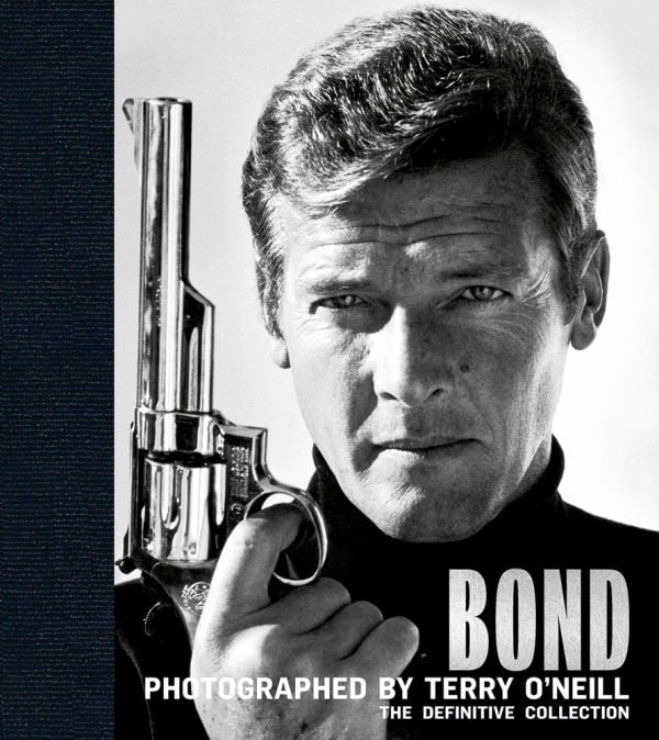 Book cover of Bond: Photographed by Terry O'Neill', featuring Roger Moore as James Bond, holding silver gun. Published by ACC Art Books.