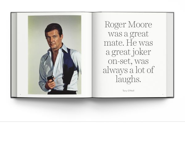 Book cover of Bond: Photographed by Terry O'Neill', featuring Roger Moore as James Bond, holding silver gun. Published by ACC Art Books.