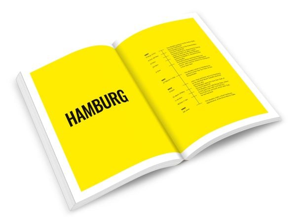 Book cover of The Beatles: Fab Four Cities, Liverpool - Hamburg - London - New York, featuring The Beatles jumping in air. Published by ACC Art Books.