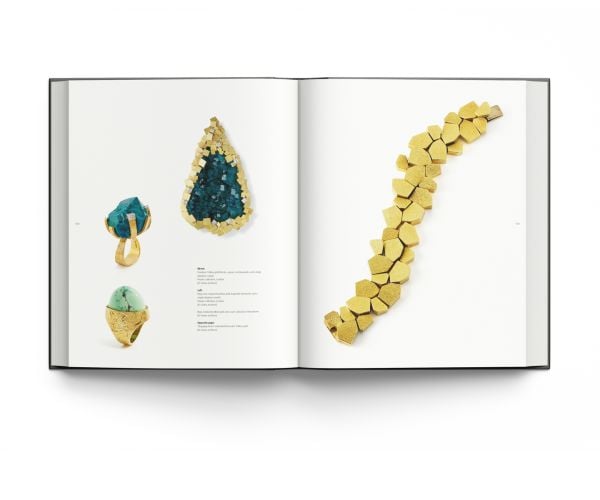 Book cover of Andrew Grima, The Father of Modern Jewellery Fashion, with model wearing large bangle; hand resting on cheek. Published by ACC Art Books.