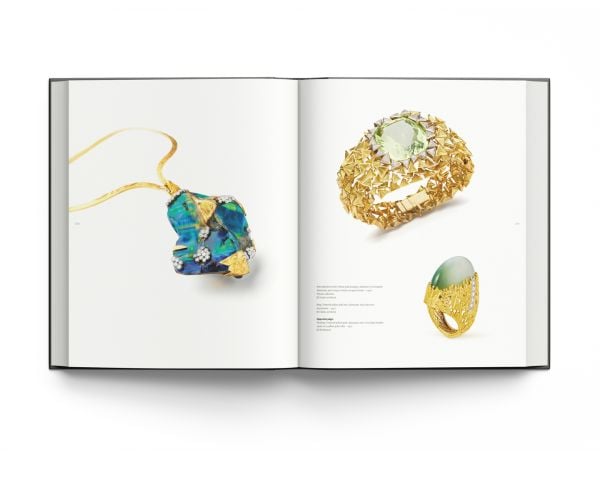 Book cover of Andrew Grima, The Father of Modern Jewellery Fashion, with model wearing large bangle; hand resting on cheek. Published by ACC Art Books.