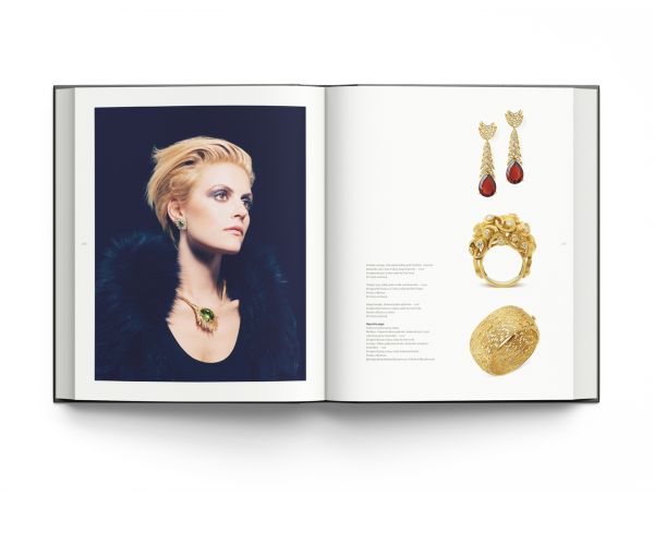Book cover of Andrew Grima, The Father of Modern Jewellery Fashion, with model wearing large bangle; hand resting on cheek. Published by ACC Art Books.