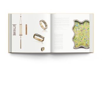 Book cover of Yewn: Contemporary Art Jewels and the Silk Road, featuring a reclaimed wood bangle, with yellow Sapphire set in 18K yellow gold. Published by ACC Art Books.