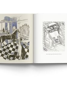 Book cover of Jin Yucheng Stories and Scenes, with an illustration of orange figures at sea in long rowing boat, filled with purple balls. Published by ACC Art Books.
