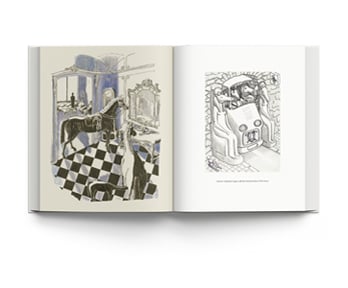 Book cover of Jin Yucheng Stories and Scenes, with an illustration of orange figures at sea in long rowing boat, filled with purple balls. Published by ACC Art Books.