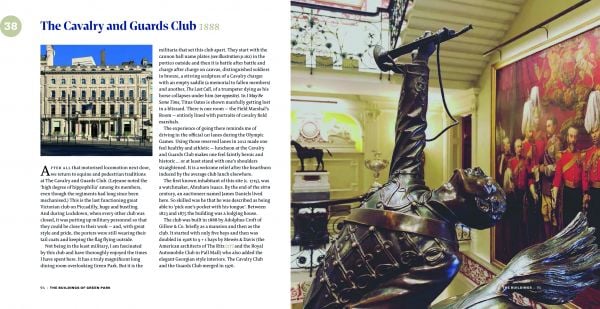 Book cover of The Buildings of Green Park, featuring the 18th-century aristocratic palace Mansion Spencer House, Mayfair London, residential high rise to left. Published by ACC Art Books.