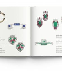 Luxury diamond and ruby jewelled bangles, on white cover of 'Understanding Jewellery, The 20th Century', by ACC Art Books.