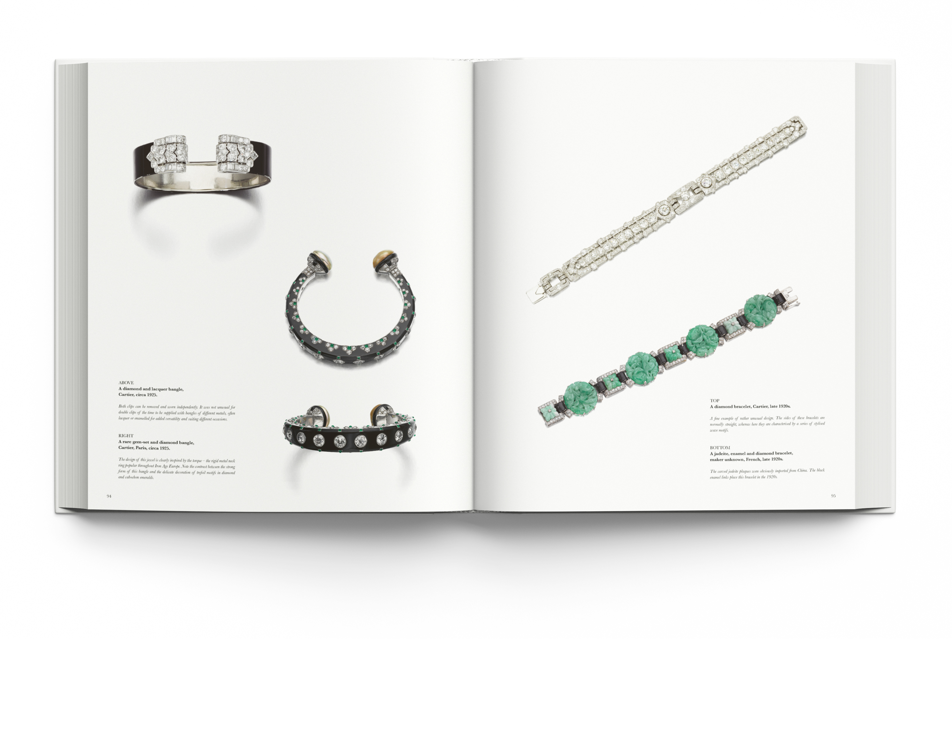 Luxury diamond and ruby jewelled bangles, on white cover of 'Understanding Jewellery, The 20th Century', by ACC Art Books.