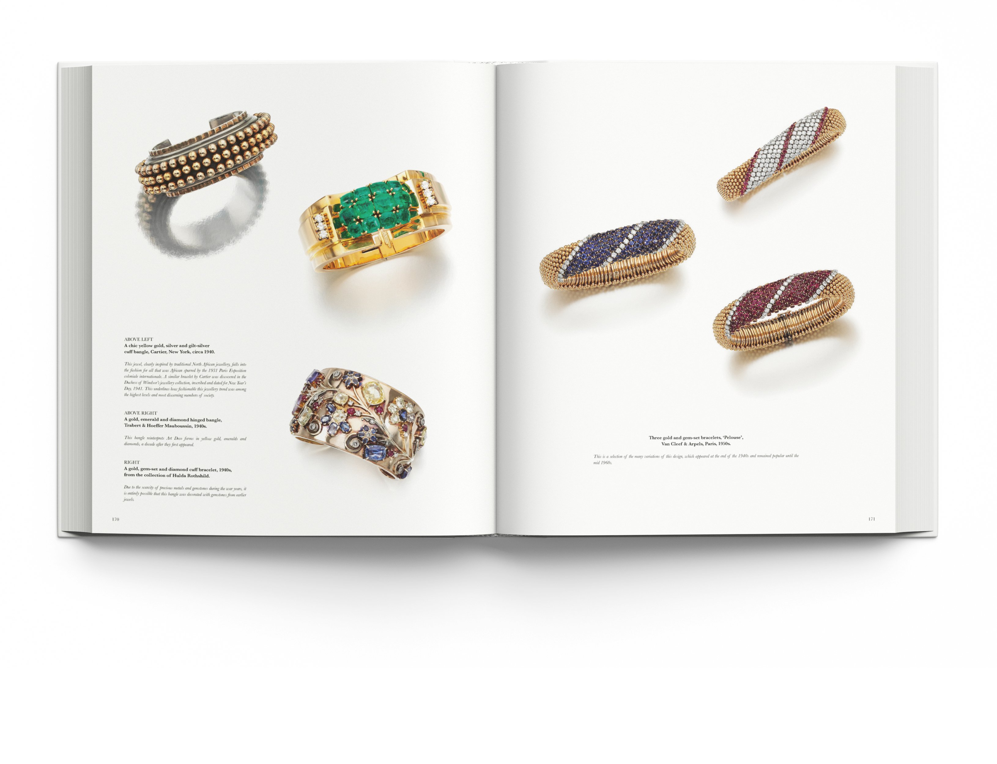 Luxury diamond and ruby jewelled bangles, on white cover of 'Understanding Jewellery, The 20th Century', by ACC Art Books.