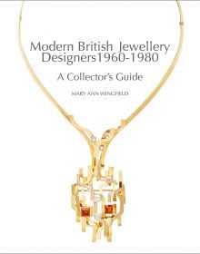 Book cover of Modern British Jewellery Designers 1960-1980, featuring an 18ct gold citrine and diamond collar pendant necklace. Published by ACC Art Books.