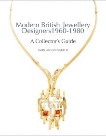 18ct gold citrine and diamond collar pendant necklace, on white cover of 'Modern British Jewellery Designers 1960-1980', by ACC Art Books.