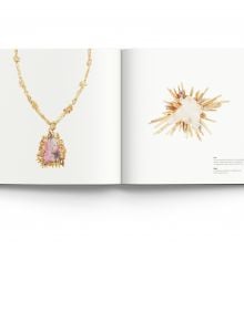 18ct gold citrine and diamond collar pendant necklace, on white cover of 'Modern British Jewellery Designers 1960-1980', by ACC Art Books.