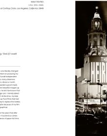 Premiere At Carthay Circle, Los Angeles in 1949, huge floodlights illuminating the night sky, on cover of 'THE POWER OF PHOTOGRAPHY', by ACC Art Books.