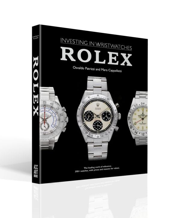 Book cover of Rolex: Investing in Wristwatches, with three silver Rolex watches. Published by ACC Art Books.