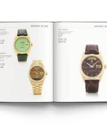 Three silver Rolex watches, on black cover of 'Rolex: Investing in Wristwatches', by ACC Art Books.