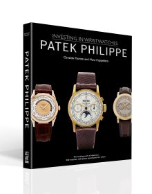 Breguet numeral 5970 luxury watch with brown strap, on cover of 'Patek Philippe: Investing in Wristwatches', by ACC Art Books.
