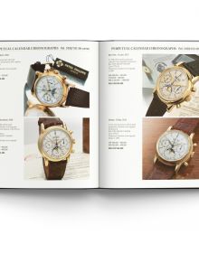 Breguet numeral 5970 luxury watch with brown strap, on cover of 'Patek Philippe: Investing in Wristwatches', by ACC Art Books.