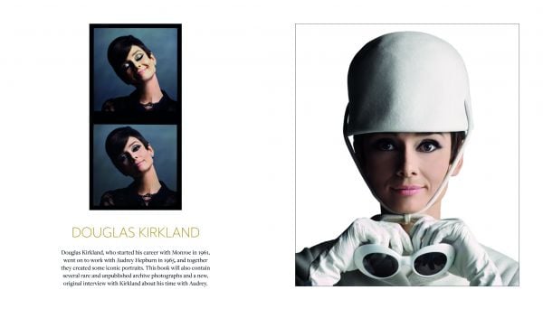 Book cover of Always Audrey: Six Iconic Photographers. One Legendary Star, featuring the actress wearing a pink dress, leaning on wall of pink bougainvillea flowers. Published by ACC Art Books.