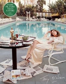 Book cover of Terry O’Neill: Every Picture Tells a Story, featuring American actress Faye Dunaway eating breakfast by the pool at the Beverly Hills Hotel. Published by ACC Art Books.