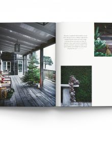 Nordic style white interior with green Christmas tree, on cover of 'THE CHRISTMAS SEASON CREATED BY SCANDINAVIAN ARTISTS', by ACC Art Books.