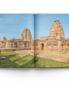 Carved interior of Deccan temple, shrine through entrance, on cover of 'Temples of Deccan India', by ACC Art Books.