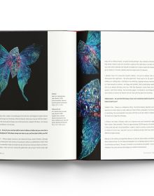 Book cover of Winged Beauty, The Butterfly Jewellery Art of Wallace Chan, with a jewelry piece made of purple feathers. by ACC Art Books.