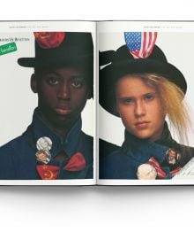 Two fashion models posing in front of corrugated fence with large white X, on cover of 'Rebel Stylist', by ACC Art Books.