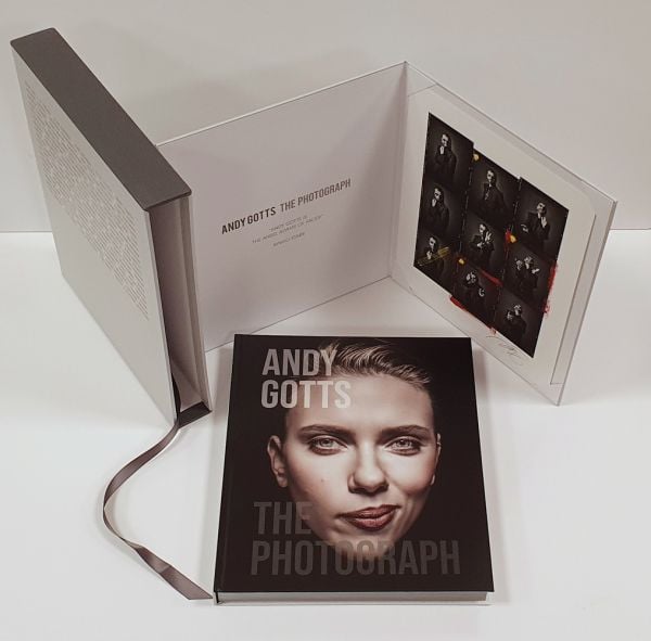 Book cover of Andy Gotts The Photograph; Ringo Starr Deluxe Edition, featuring Scarlett Johansson smirking at camera. Published by ACC Art Books.