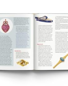 Collection of antique jewelry pieces on sage cover of 'The Modern Guide to Antique Jewellery, Beth Bernstein', by ACC Art Books.