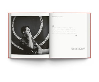 Book cover of William John Kennedy: The Lost Archive: Photographs of Andy Warhol and Robert Indiana, featuring artist Andy Warhol grasping bunch of yellow sunflowers, with bold flower backdrop. Published by ACC Art Books.