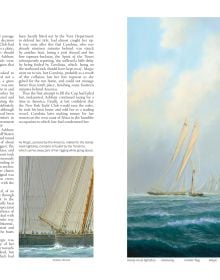 Book cover of The Story of the America's Cup, 1851-2021, with two large yachts in a race on the ocean. Published by ACC Art Books.