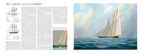 Book cover of The Story of the America's Cup, 1851-2021, with two large yachts in a race on the ocean. Published by ACC Art Books.