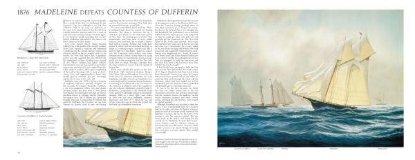 Book cover of The Story of the America's Cup, 1851-2021, with two large yachts in a race on the ocean. Published by ACC Art Books.