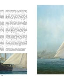 Two large yachts in a race on the ocean, under blue sky, on cover of 'The Story of the America's Cup, 1851-2021', by ACC Art Books.