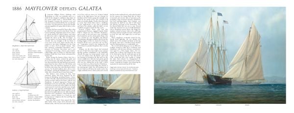Book cover of The Story of the America's Cup, 1851-2021, with two large yachts in a race on the ocean. Published by ACC Art Books.