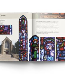 Book cover of Rowan LeCompte, Master of Stained Glass, with a colorful stained glass pattern. Published by ACC Art Books.