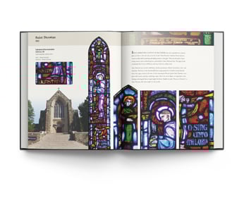 Book cover of Rowan LeCompte, Master of Stained Glass, with a colorful stained glass pattern. Published by ACC Art Books.