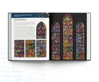 Book cover of Rowan LeCompte, Master of Stained Glass, with a colorful stained glass pattern. Published by ACC Art Books.