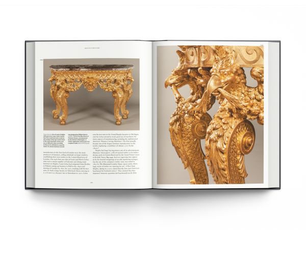 Book cover of British Furniture 1820 to 1920: The Luxury Market, with the underneath of gothic style carved table with single center leg. Published by ACC Art Books.