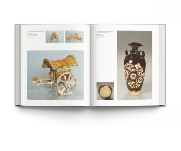 Book cover of Yaozhou Wares From Museums and Art Institutes Around the World, with a pale green ewer with carved design and double phoenix spout. Published by ACC Art Books.