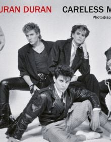 1980s promo studio shot of English new wave band Duran Duran, on cover of 'Duran Duran Careless Memories', by ACC Art Books.