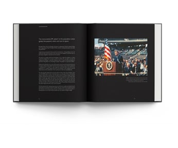 Book cover of Out of This World: Historic Milestones in NASA’s Human Space Flight, featuring the illuminated Space Shuttle Endeavour STS-134 on launch pad, in 2011, under black sky with bright full moon. Published by ACC Art Books.