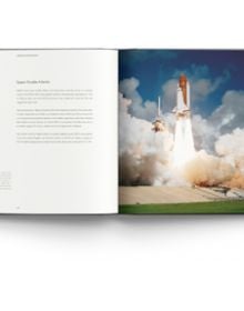 Space Shuttle Endeavour STS-134 on launch pad, in 2011, to cover of Out of This World, by ACC Art Books.