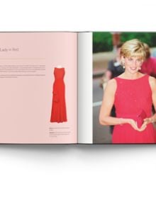 Book cover of Diana: A Life in Dresses: From Debutante to Style Icon, featuring Princess Diana in Catherine Walker's white silk crepe dress and jacket, adorned with pearls, and tiara on head. Published by ACC Art Books.