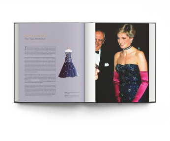Book cover of Diana: A Life in Dresses: From Debutante to Style Icon, featuring Princess Diana in Catherine Walker's white silk crepe dress and jacket, adorned with pearls, and tiara on head. Published by ACC Art Books.
