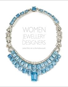 Aquamarine and diamond necklace from 1930s, on white cover of 'Women Jewellery Designers', by ACC Art Books.